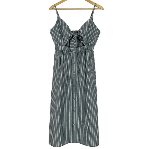 100% Cotton Striped Cut-Out Midi Dress - Picture 2 of 14